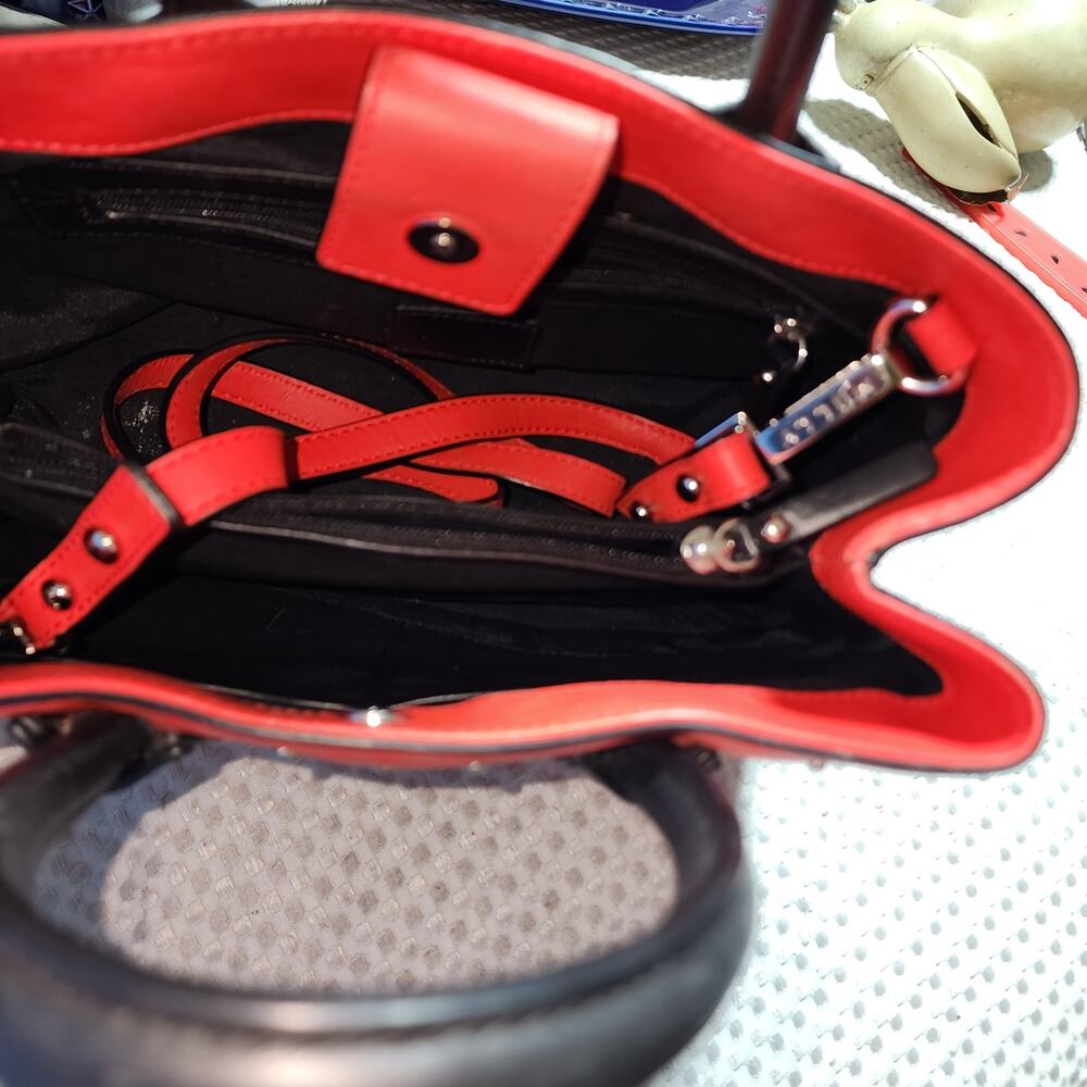 MILL STUDDED RED LEATHER CROSSBODY SATCHEL BAG - Picture 10 of 10